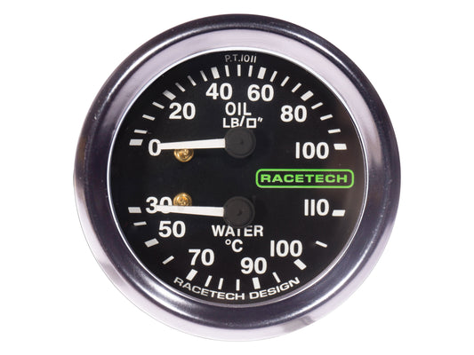 RACETECH 52MM CLASSIC OIL PRESS/WATER TEMP GAUGE RACETECH 52MM CLASSIC OIL PRESS/WATER TEMP GAUGE